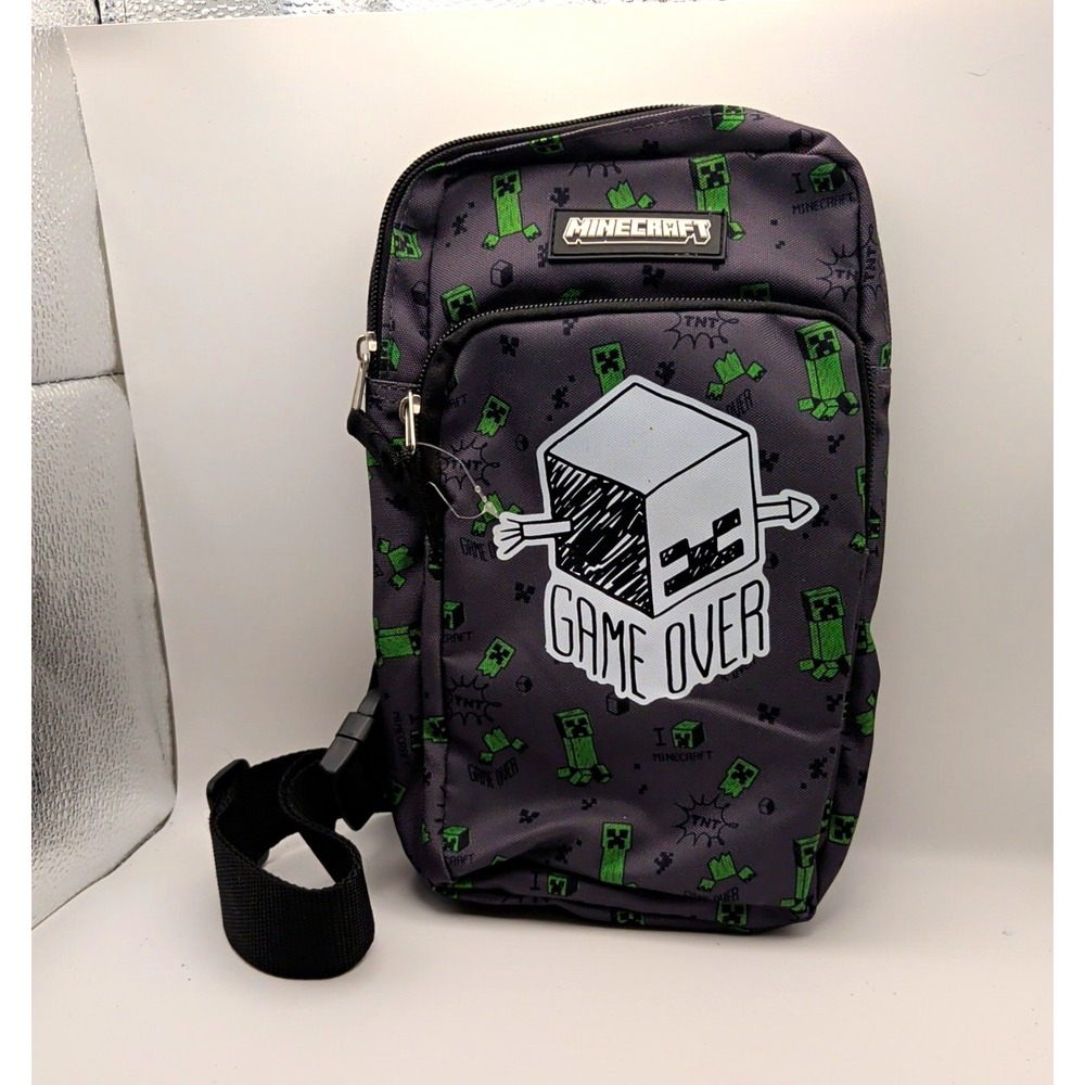 Minecraft Game Over Travel Case Gray/Green Zipper Adjustable Strap